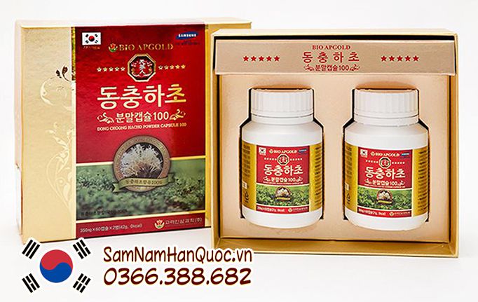 Viên đông trùng hạ thảo Bio Apgold Hàn Quốc hộp 2 lọ 120 viên