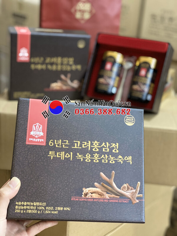 Cao hồng sâm nhung hươu Goryo 250g hộp 2 lọ Hàn Quốc