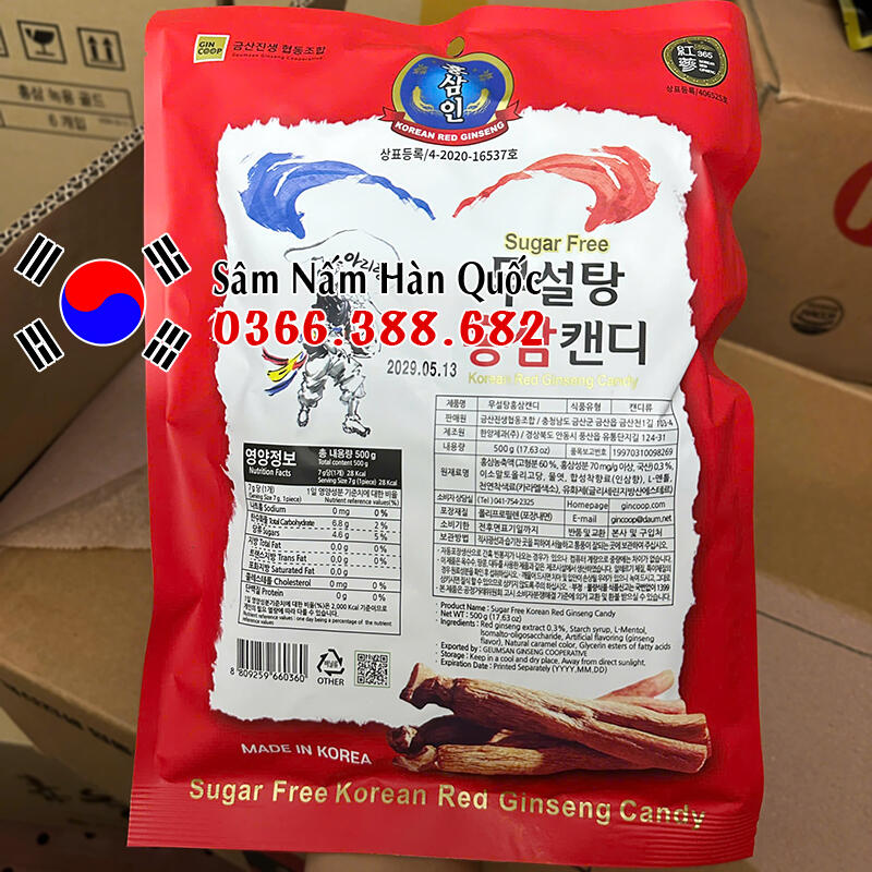 Kẹo hồng sâm Không đường 365 500g Kẹo hồng sâm Không đường 365 500g