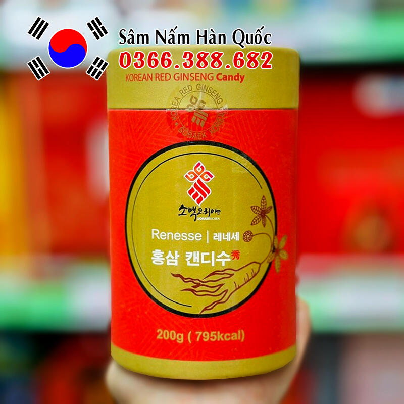 Kẹo hồng sâm Sobaek hộp trụ 200g Kẹo hồng sâm Sobaek hộp trụ 200g