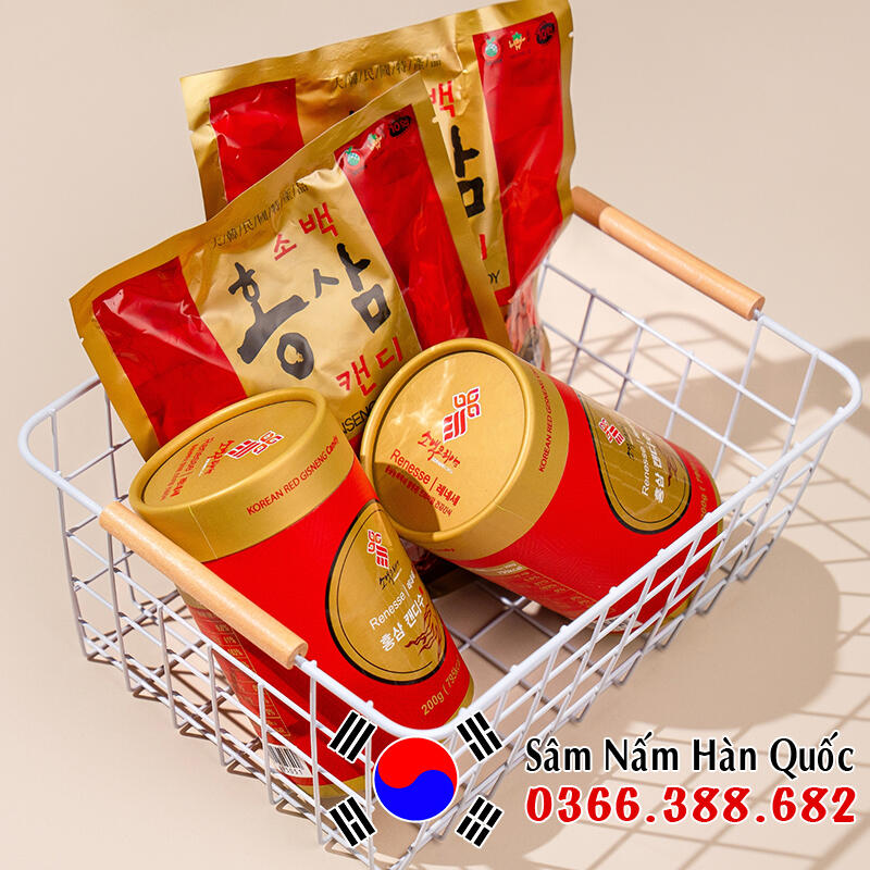 Kẹo hồng sâm Sobaek hộp trụ 200g Kẹo hồng sâm Sobaek hộp trụ 200g