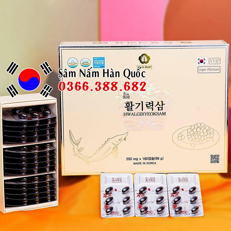 Đạm thiên sâm trứng cá tầm Hwalgiryeoksam 180 viên Đạm thiên sâm trứng cá tầm Hwalgiryeoksam 180 viên