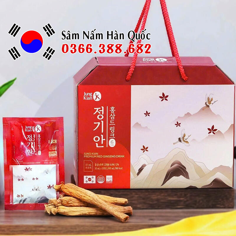 Nước hồng sâm Jung Kian Premium 20 gói 50ml Nước hồng sâm Jung Kian Premium 20 gói 50ml