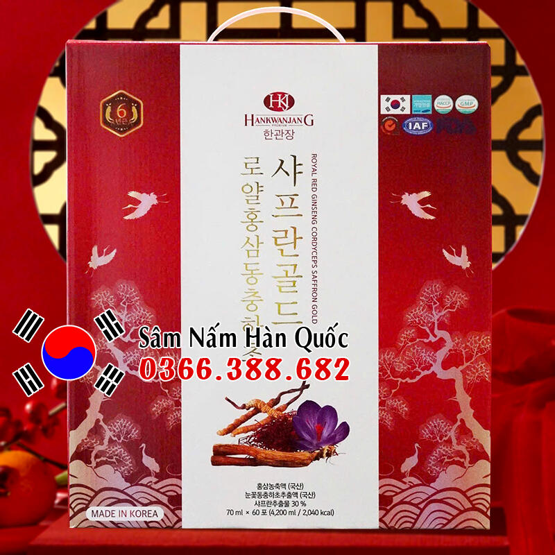 Nước hồng sâm Đông trùng Saffron Hankwanjang 60 gói 70ml Nước hồng sâm Đông trùng Saffron Hankwanjang 60 gói 70ml
