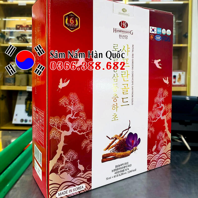 Nước hồng sâm Đông trùng Saffron Hankwanjang 60 gói 70ml Nước hồng sâm Đông trùng Saffron Hankwanjang 60 gói 70ml