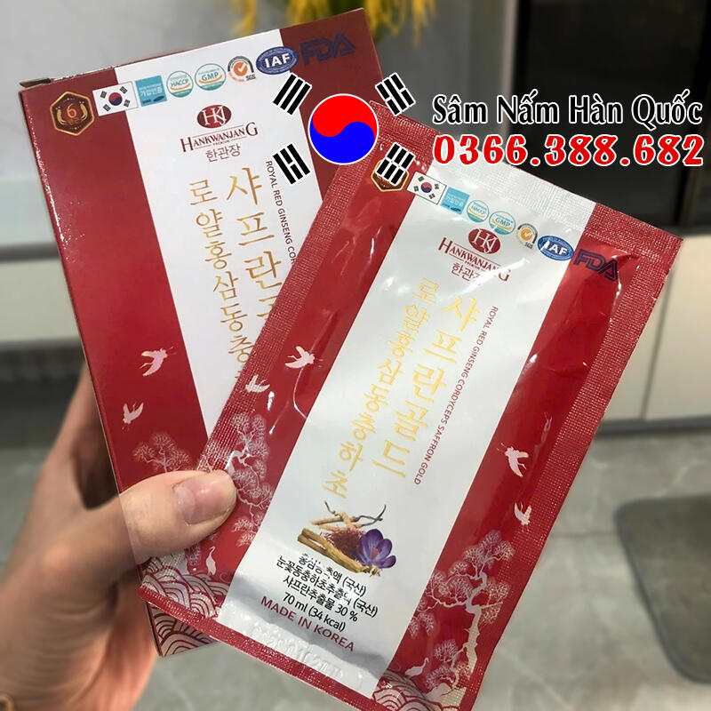 Nước hồng sâm Đông trùng Saffron Hankwanjang 60 gói 70ml Nước hồng sâm Đông trùng Saffron Hankwanjang 20 gói 70ml