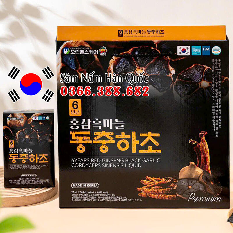 Nước hồng sâm Đông trùng Tỏi đen Premium 30 gói 70ml